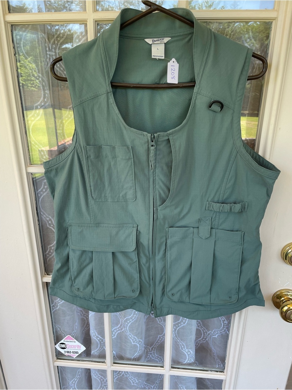 Duluth Trading Utility Vest Large Olive Green Multi Pocket Hiking Fishing